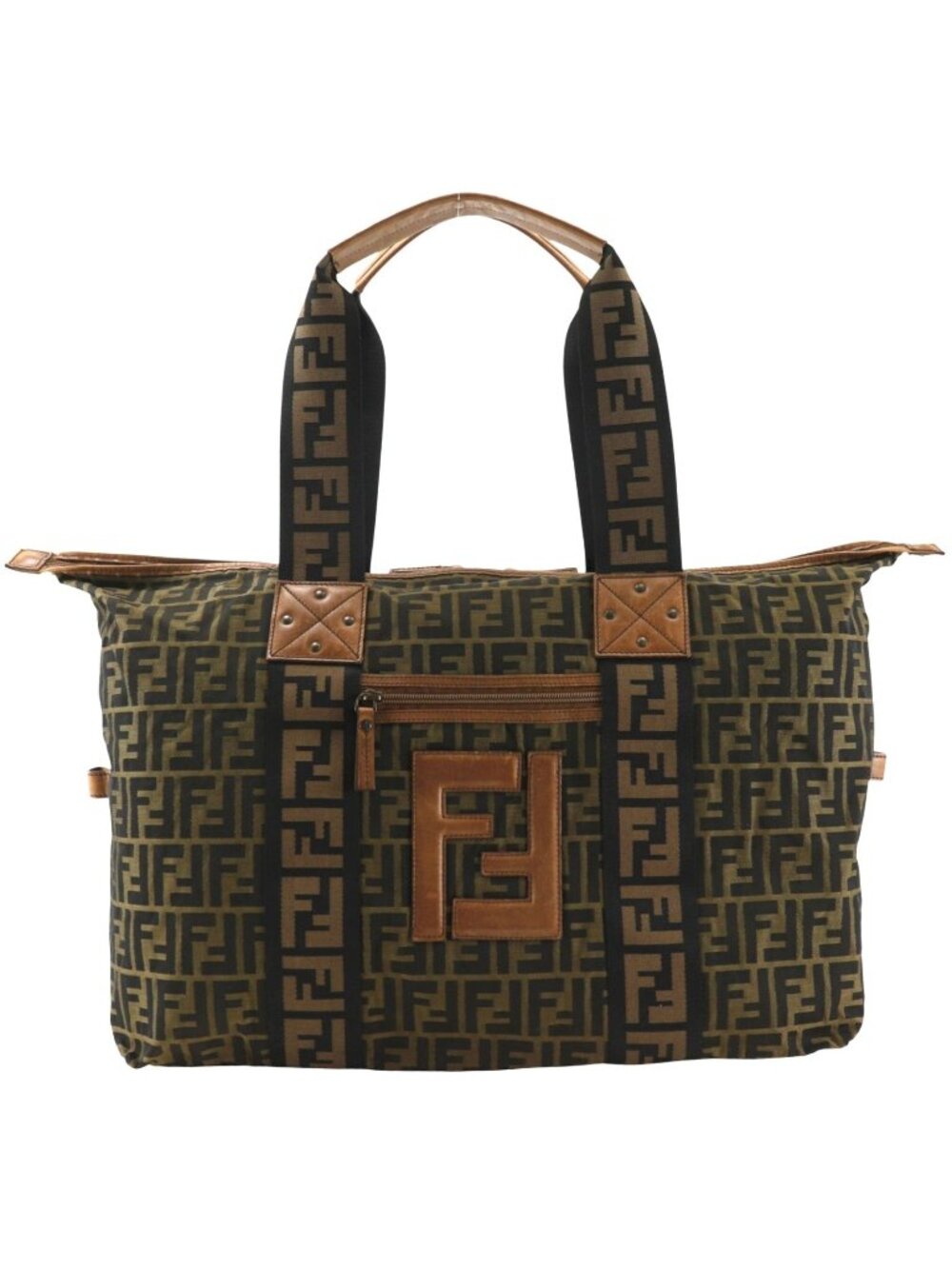 Fendi Zucca Nylon Canvas Brown Boston Bag